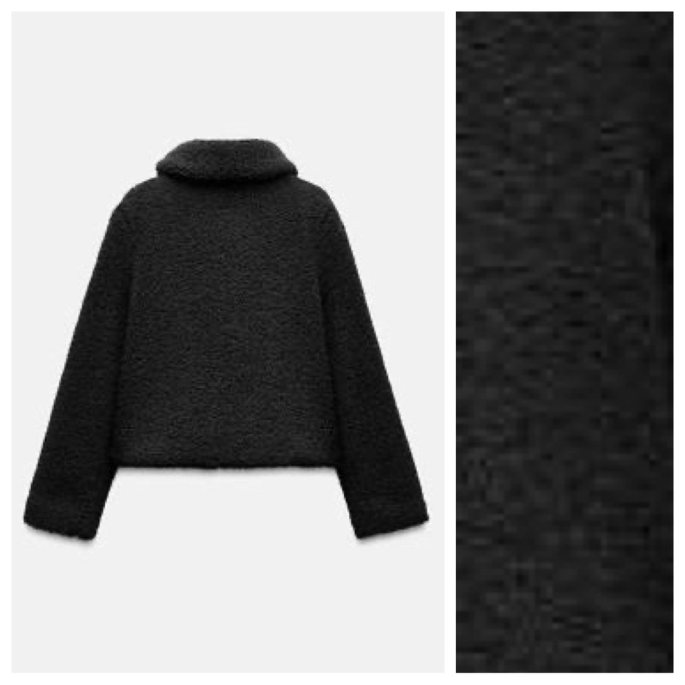 NWT. Zara Black Faux Shearling Collared Jacket. Size S, M. - Picture 6 of 12